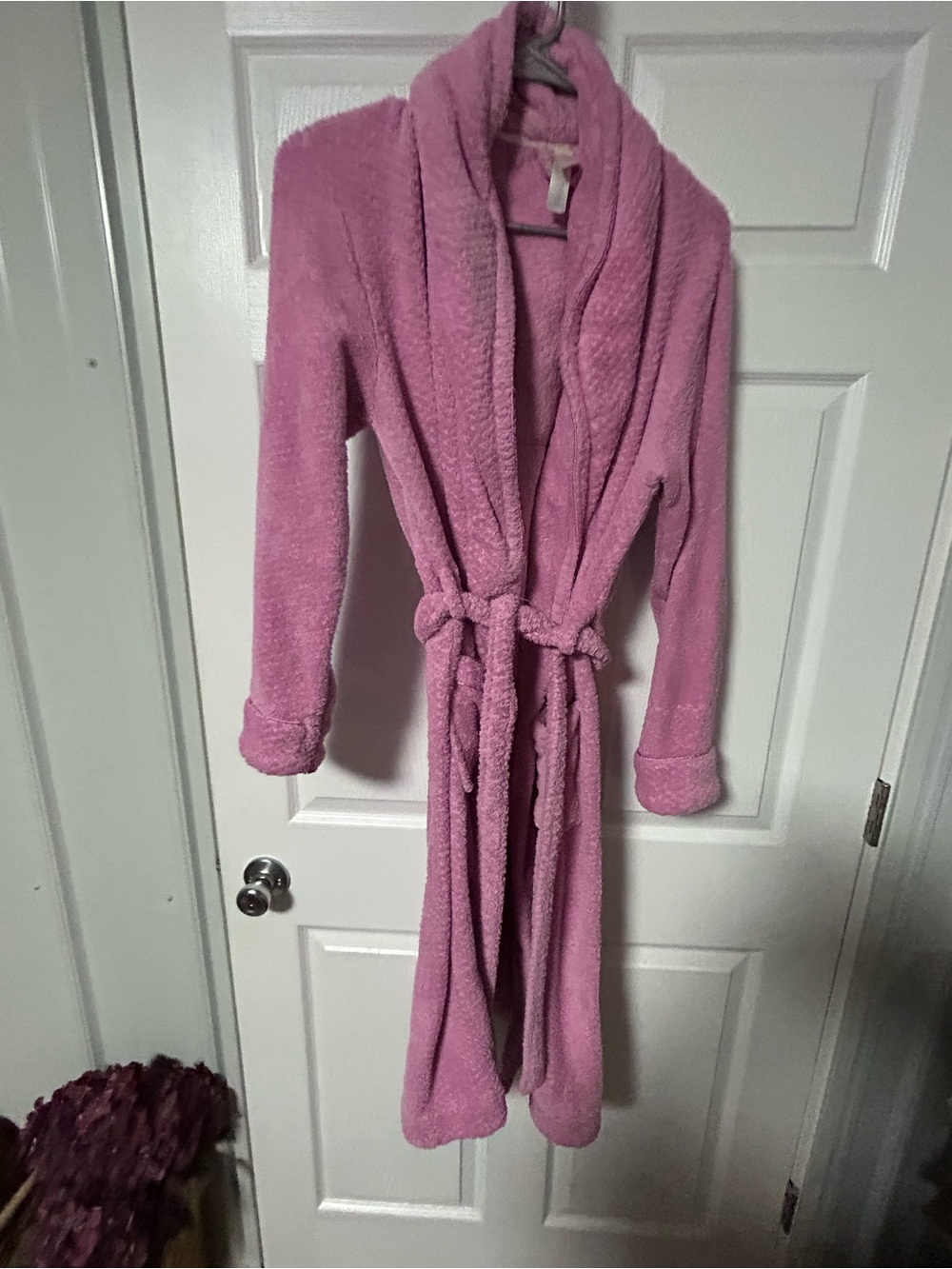 Simply basic Plush Pink Long Shawl Collar Robe